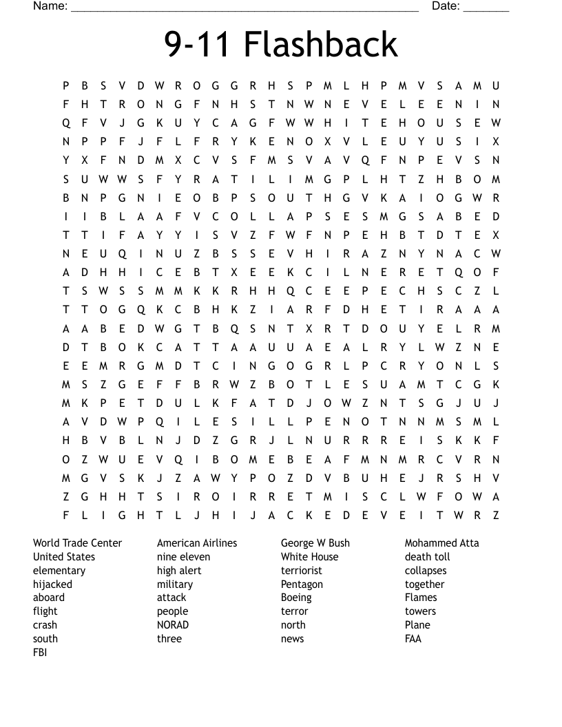 9-11 Flashback Word Search