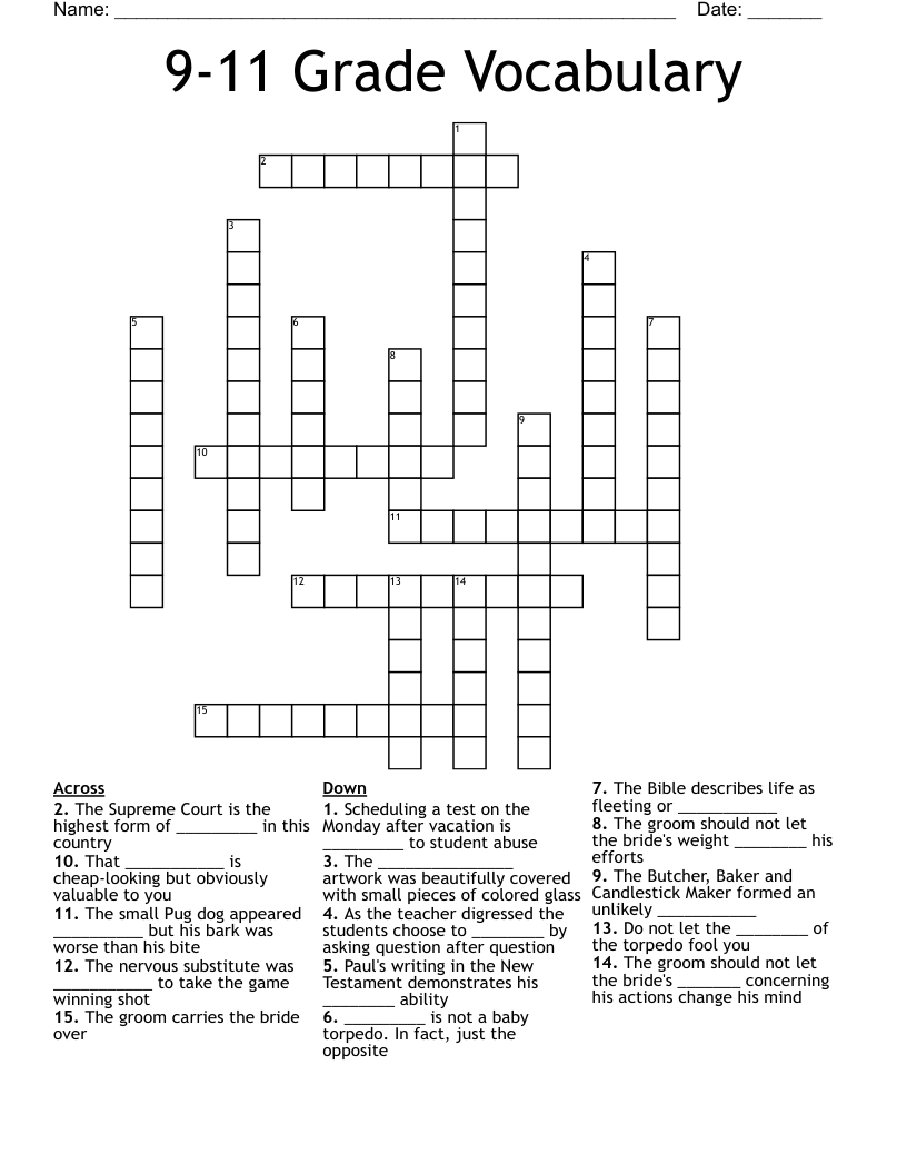 9-11 Grade Vocabulary Crossword