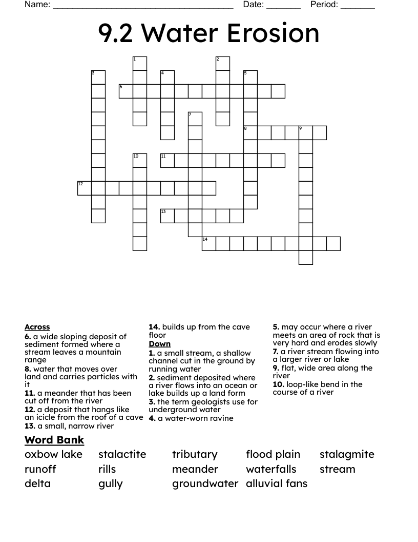 9.2 Water Erosion Crossword