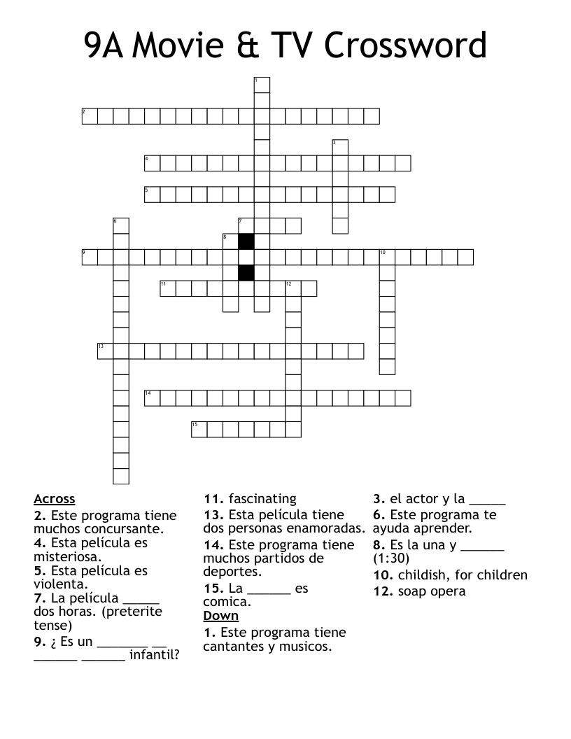 9A Movie & TV  Crossword