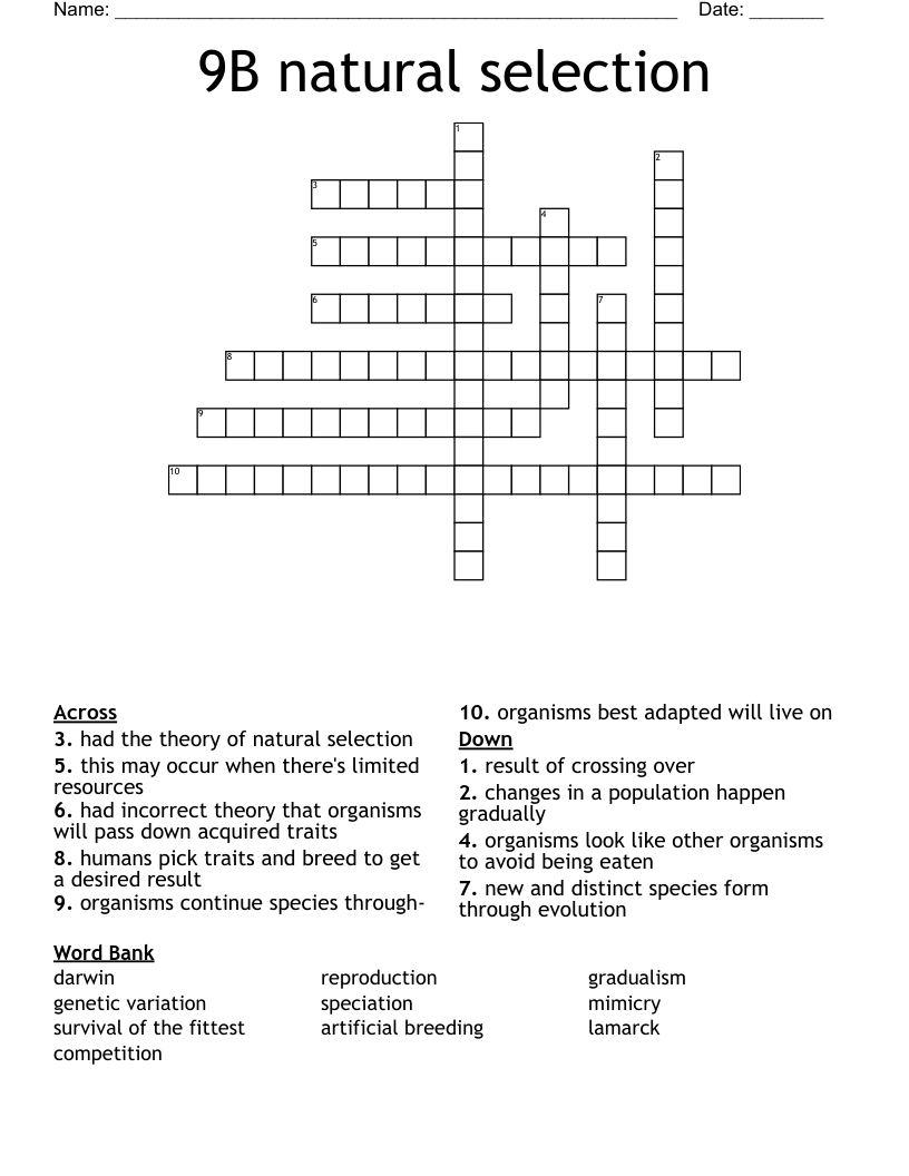 9B natural selection Crossword