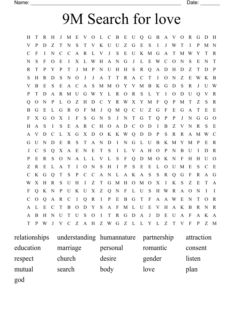 9M Search for love Word Search