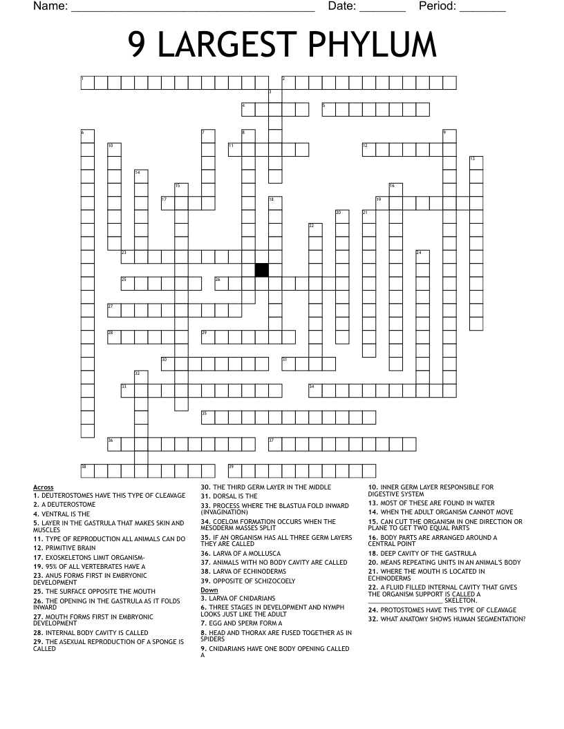 9 LARGEST PHYLUM Crossword