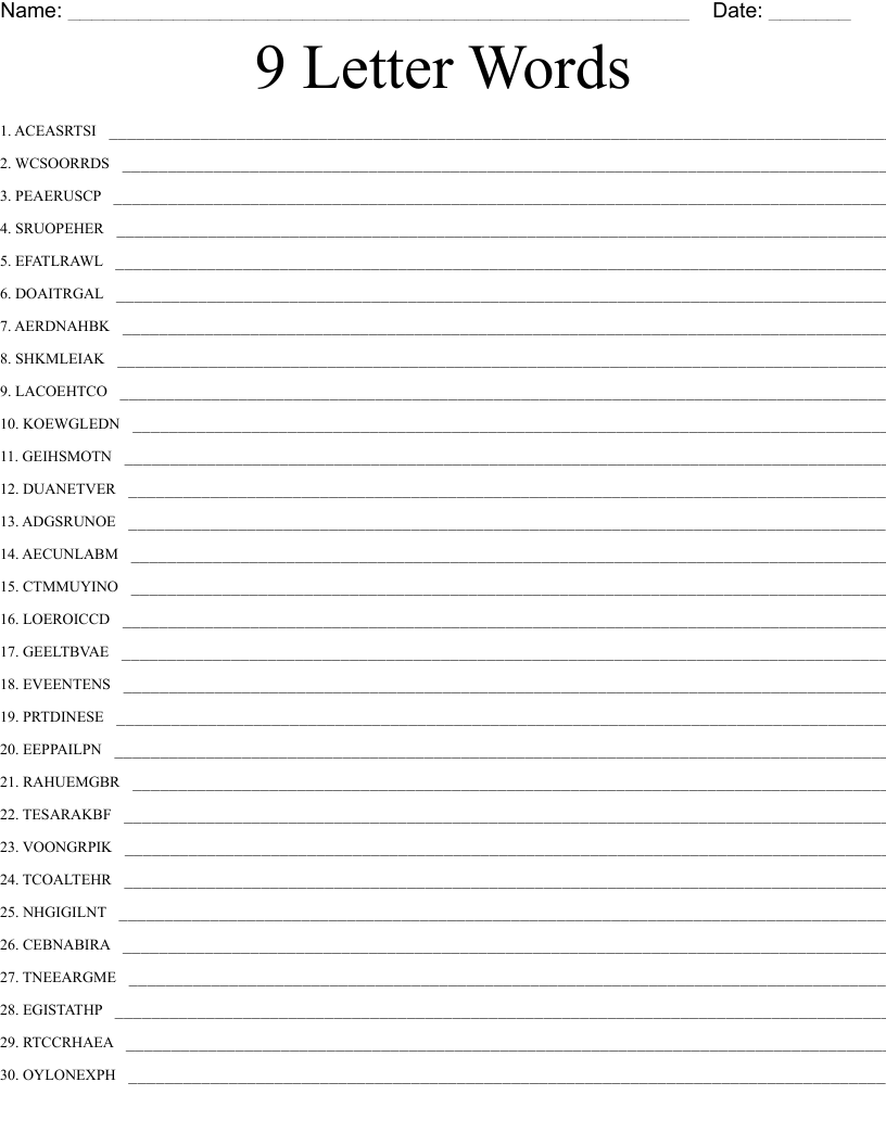 9 Letter Words Word Scramble