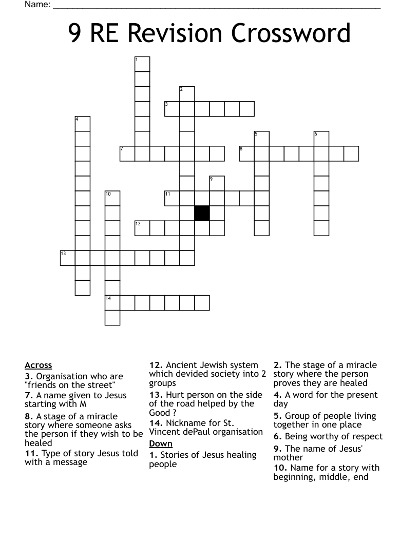 9 RE Revision Crossword