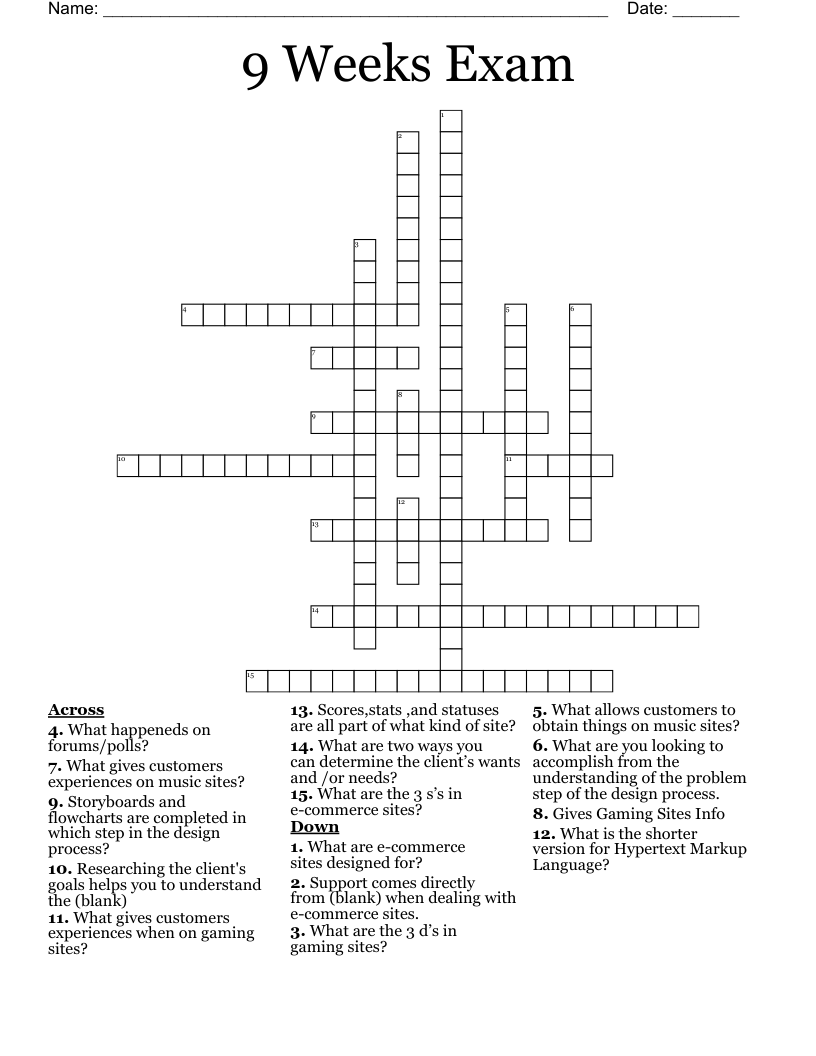 9 Weeks Exam  Crossword