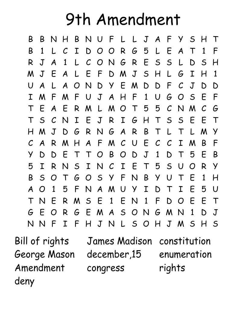 9th Amendment  Word Search