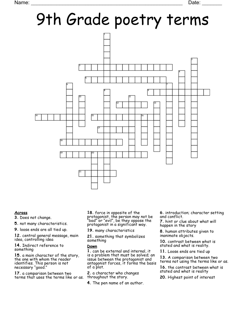 9th Grade poetry terms Crossword