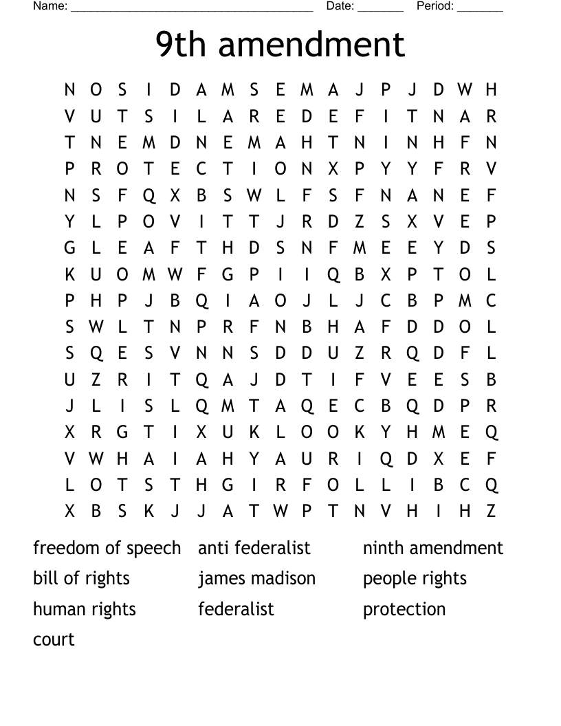9th amendment Word Search