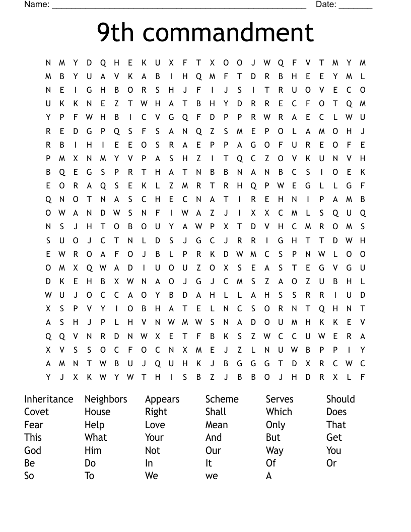 9th commandment Word Search