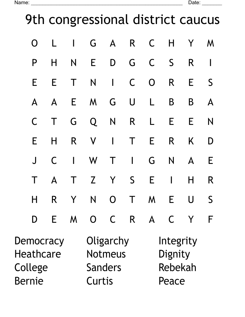 9th congressional district caucus Word Search
