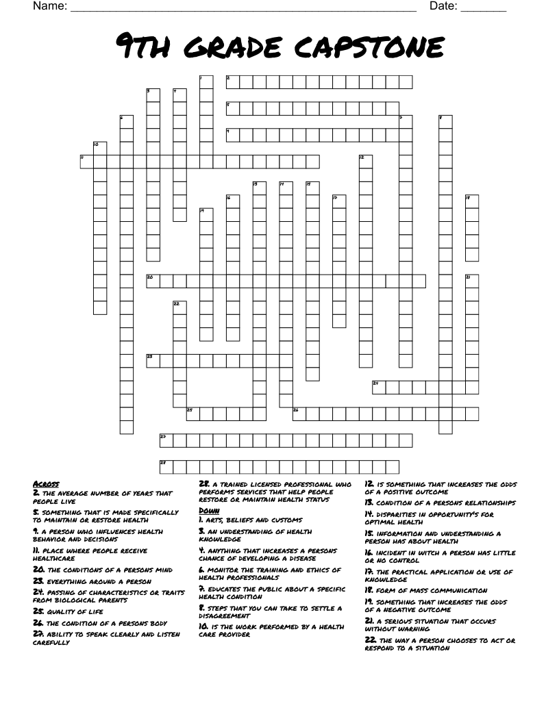 9th grade capstone  Crossword