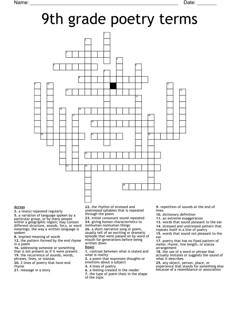 9th grade poetry terms Crossword