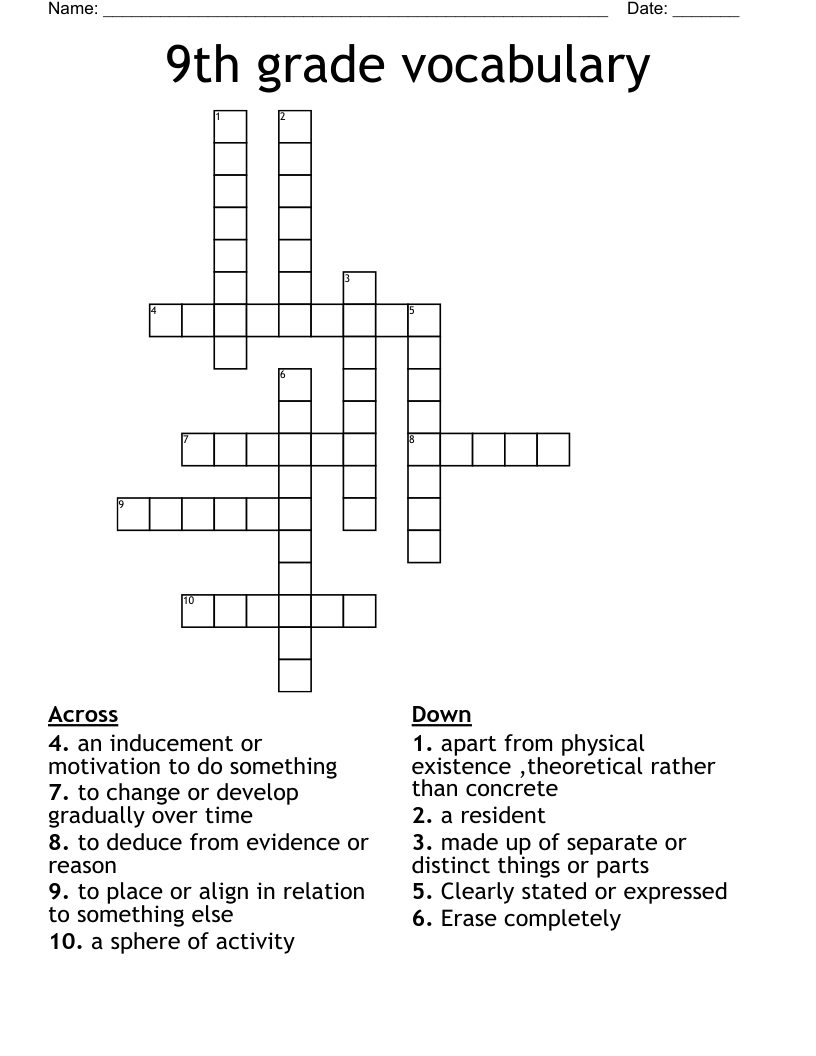 9th grade vocabulary Crossword