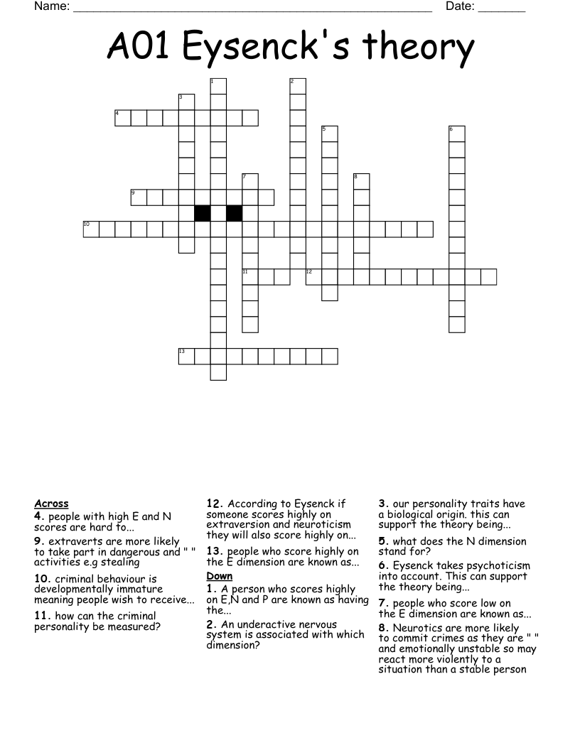 A01 Eysenck's theory  Crossword