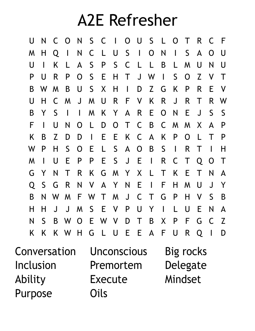 A2E Refresher Word Search