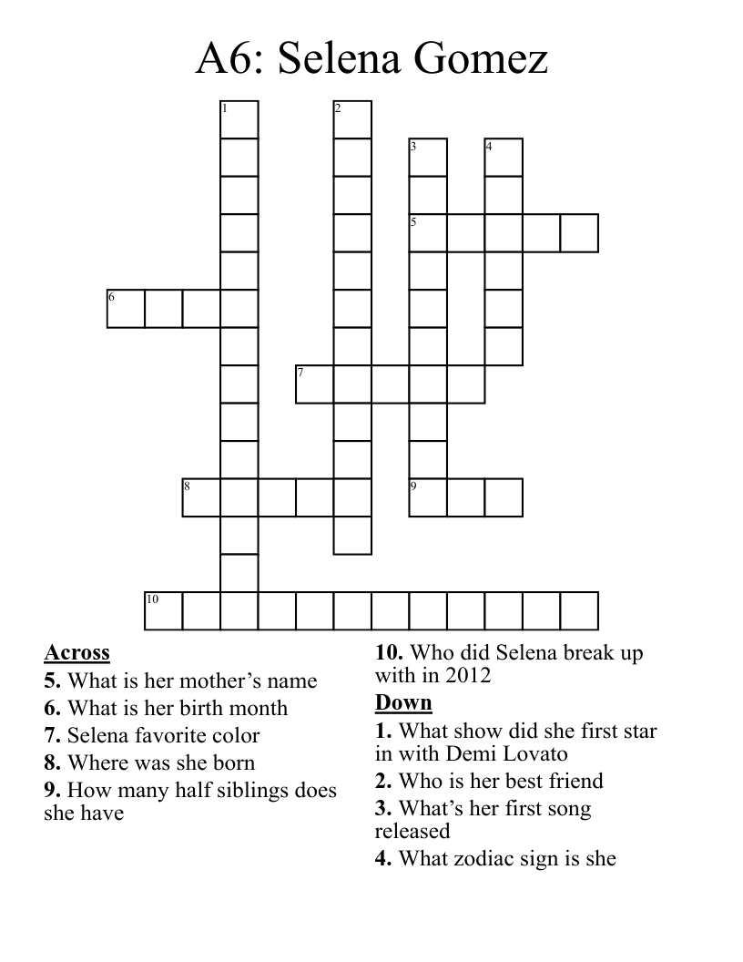 A6: Selena Gomez  Crossword