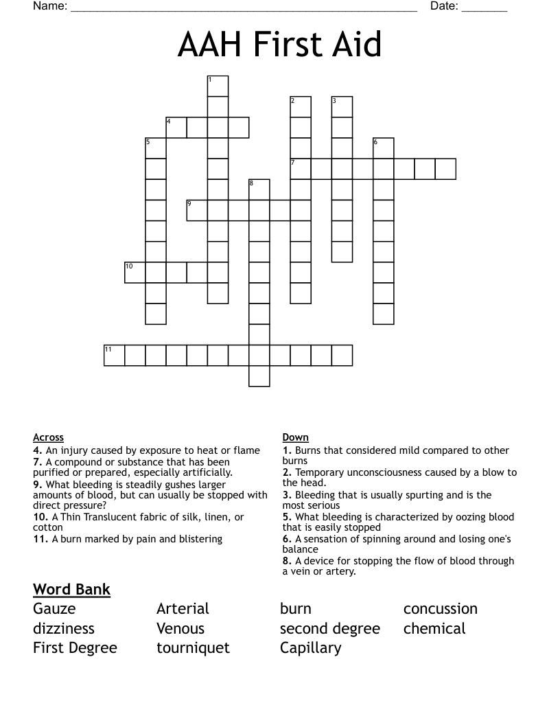 AAH First Aid Crossword