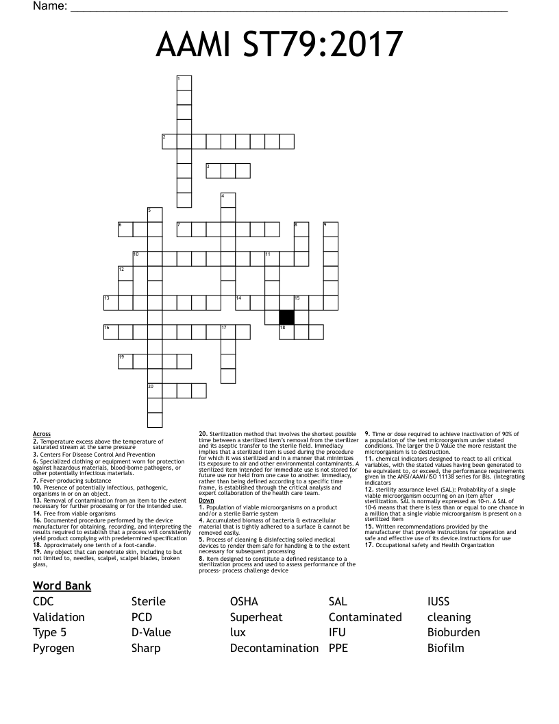 AAMI ST79:2017 Crossword