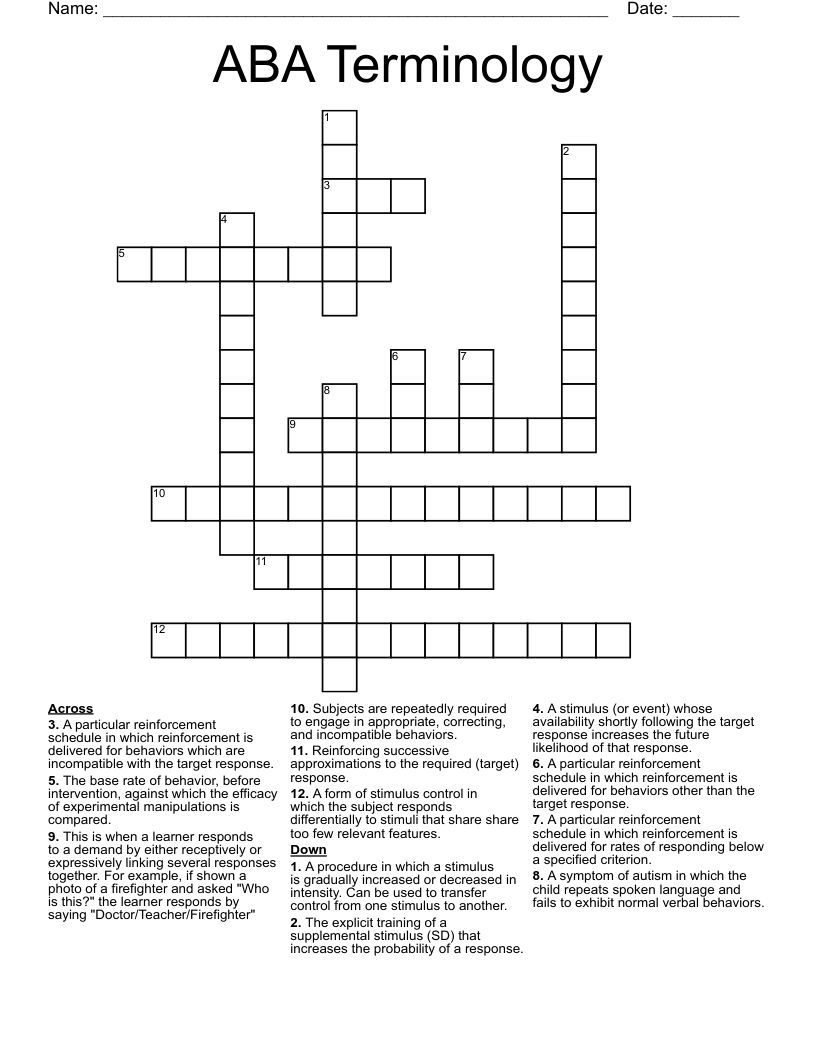ABA Terminology  Crossword