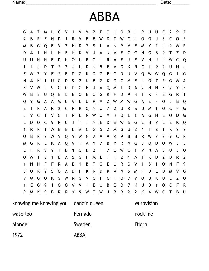 ABBA Word Search