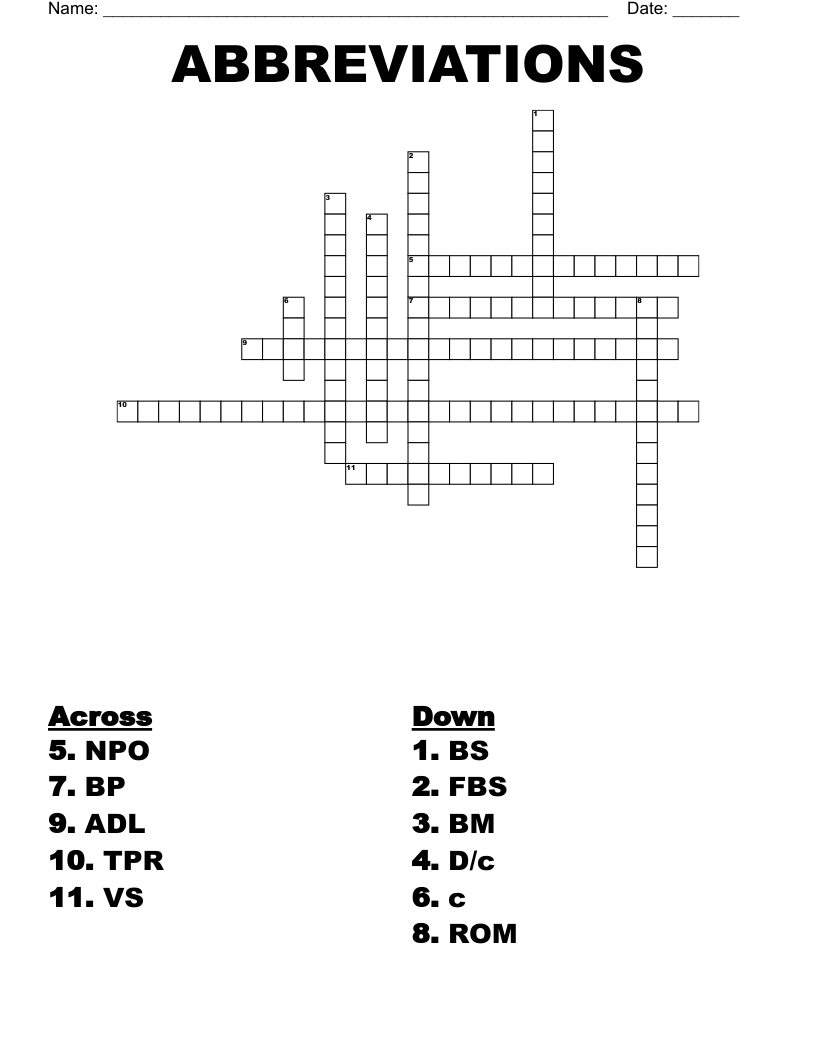 ABBREVIATIONS Crossword
