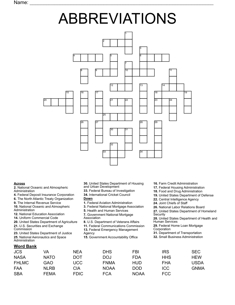 ABBREVIATIONS  Crossword