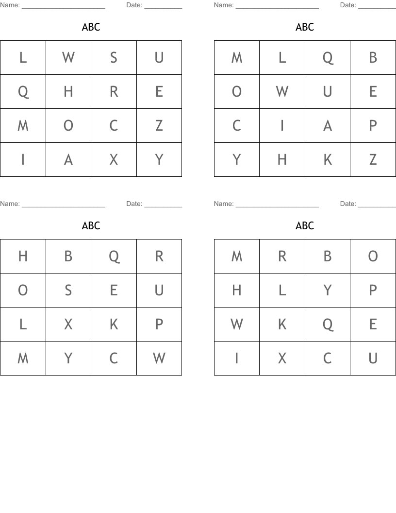 ABC Bingo Cards