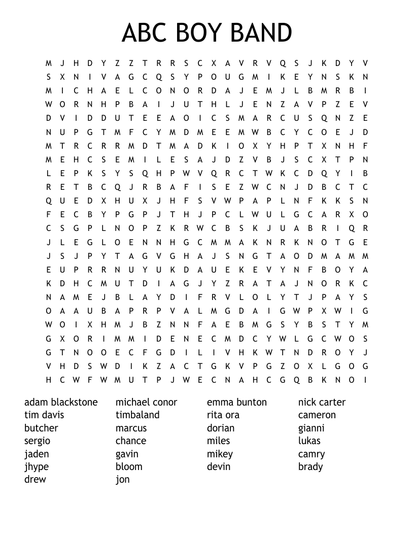 ABC BOY BAND Word Search