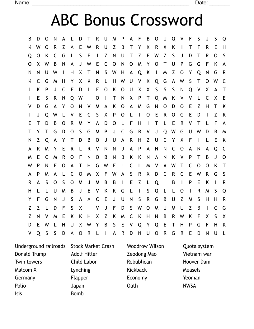 ABC Bonus Crossword Word Search