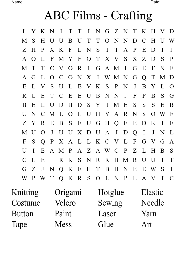 ABC Films - Crafting Word Search
