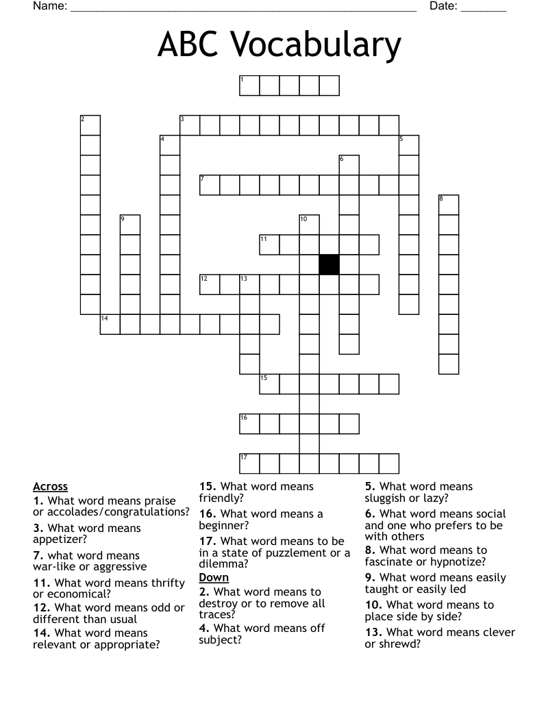 ABC Vocabulary Crossword