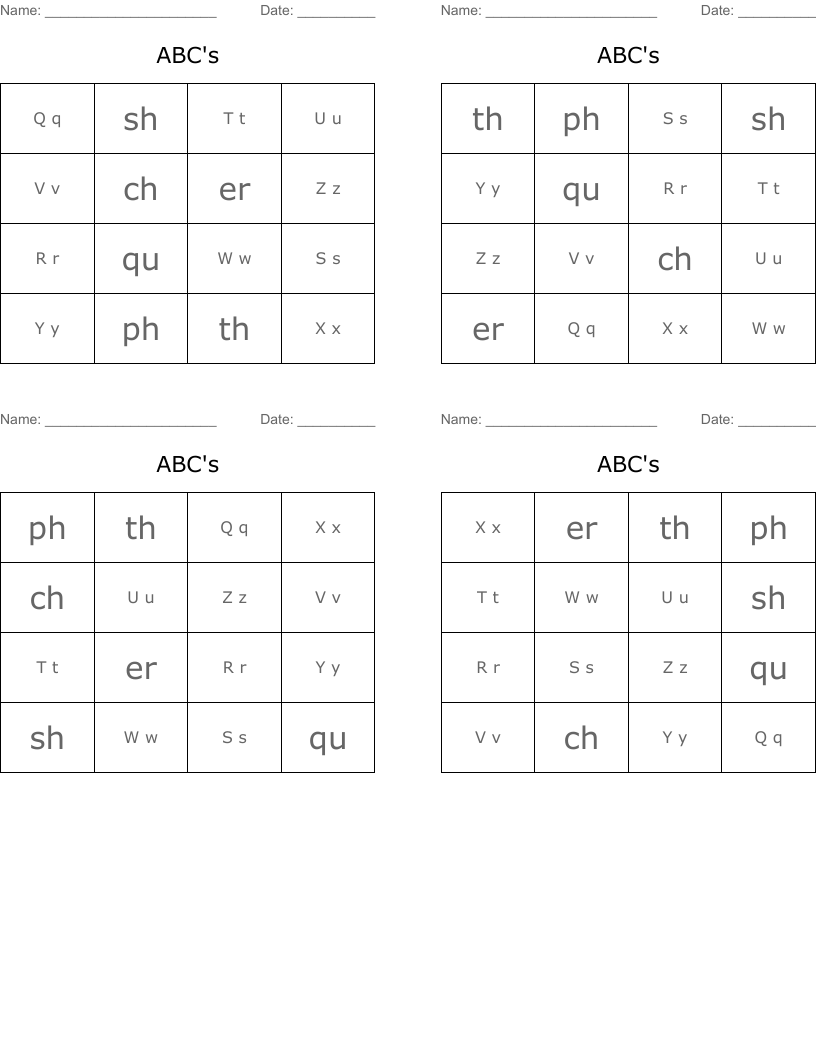 ABC's Bingo Cards