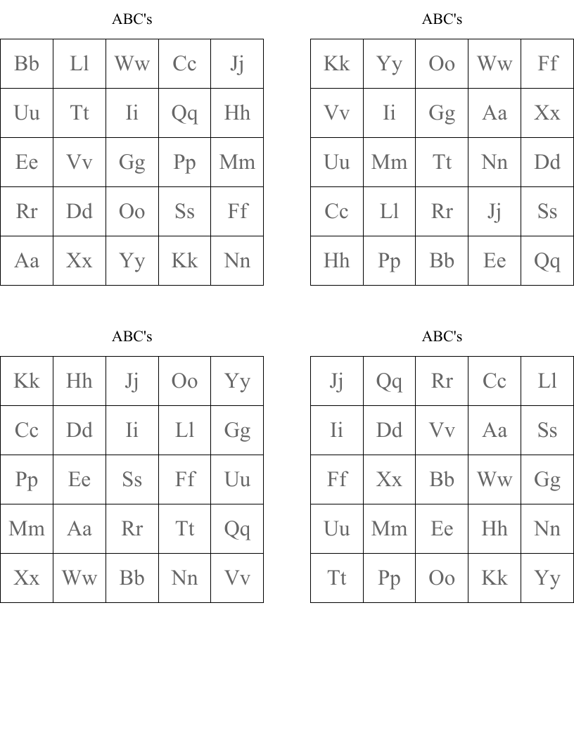 ABC's Bingo Cards