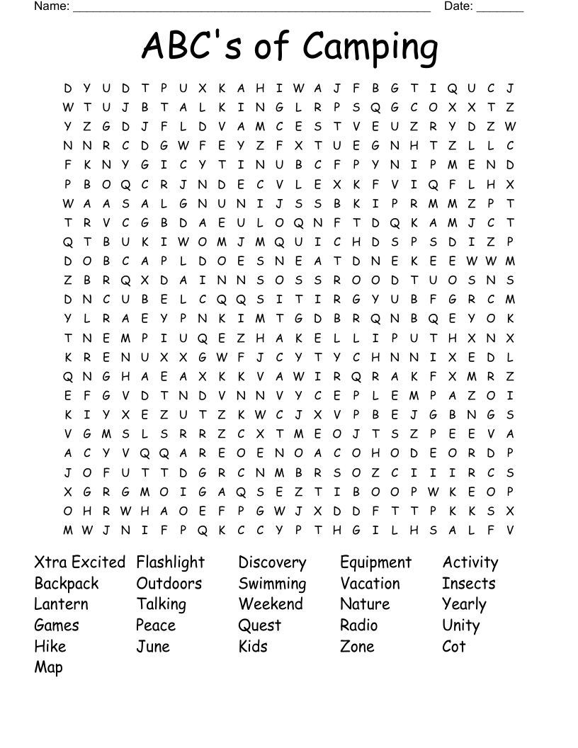 ABC's of Camping Word Search
