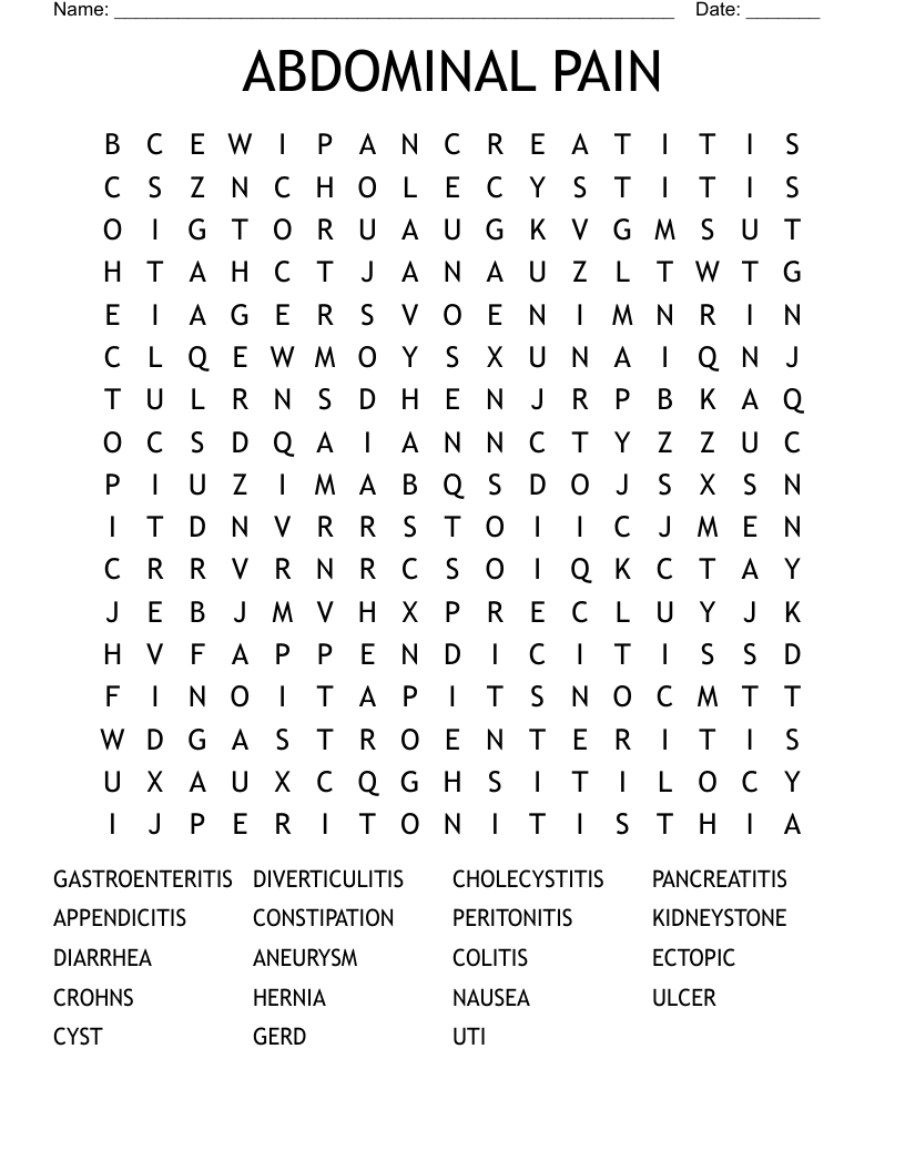 ABDOMINAL PAIN Word Search