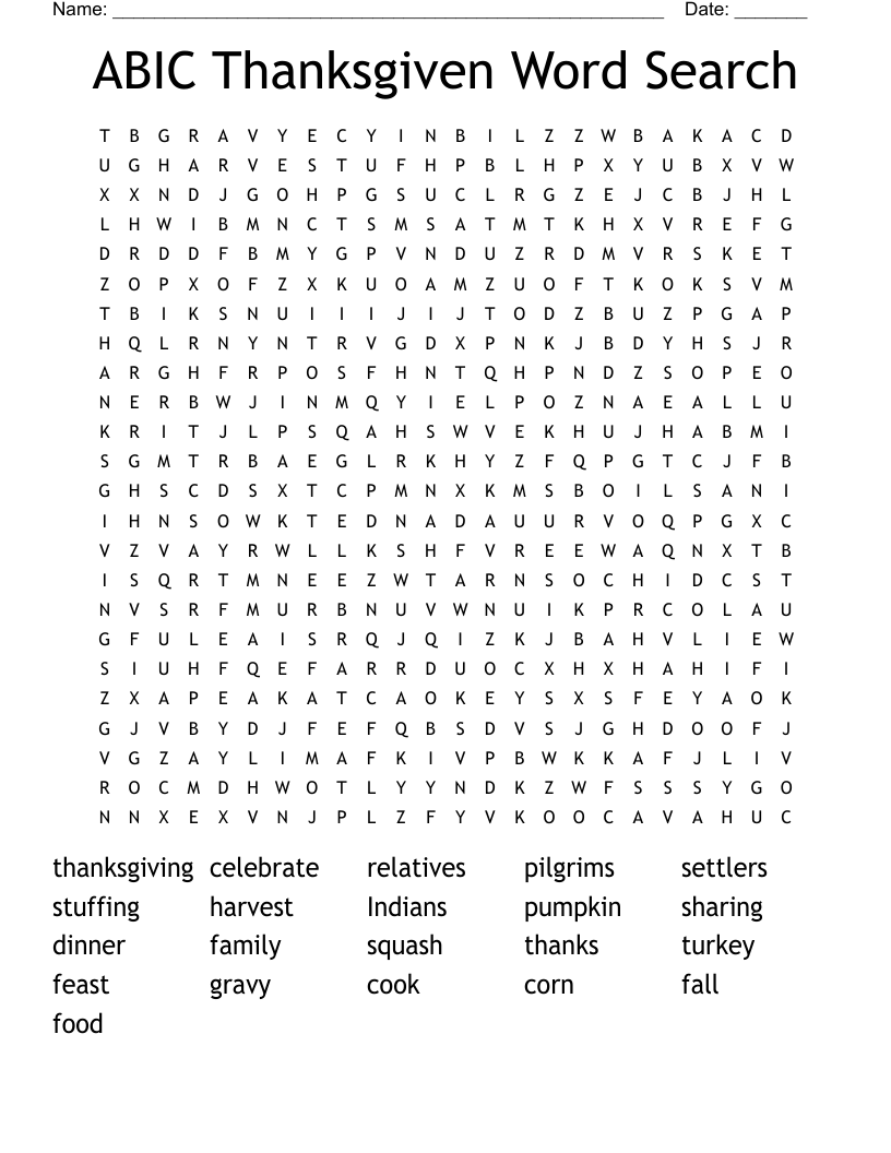 ABIC Thanksgiven Word Search