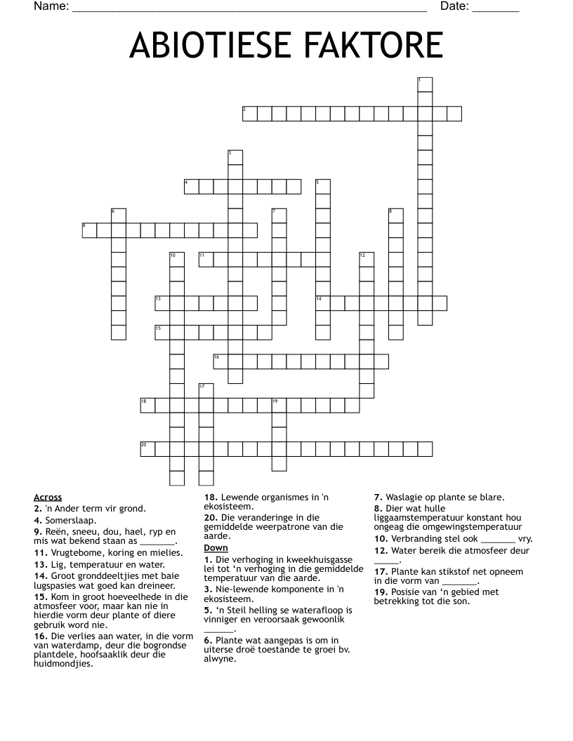 ABIOTIESE FAKTORE Crossword