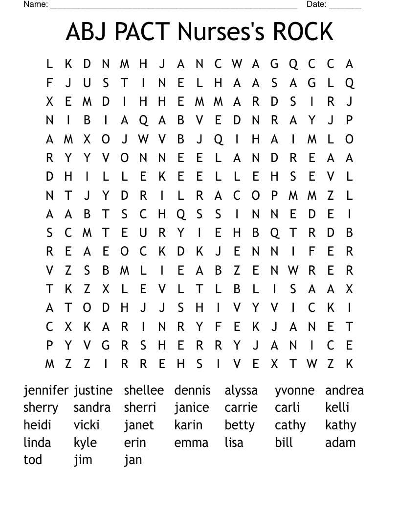 ABJ PACT Nurses's ROCK Word Search
