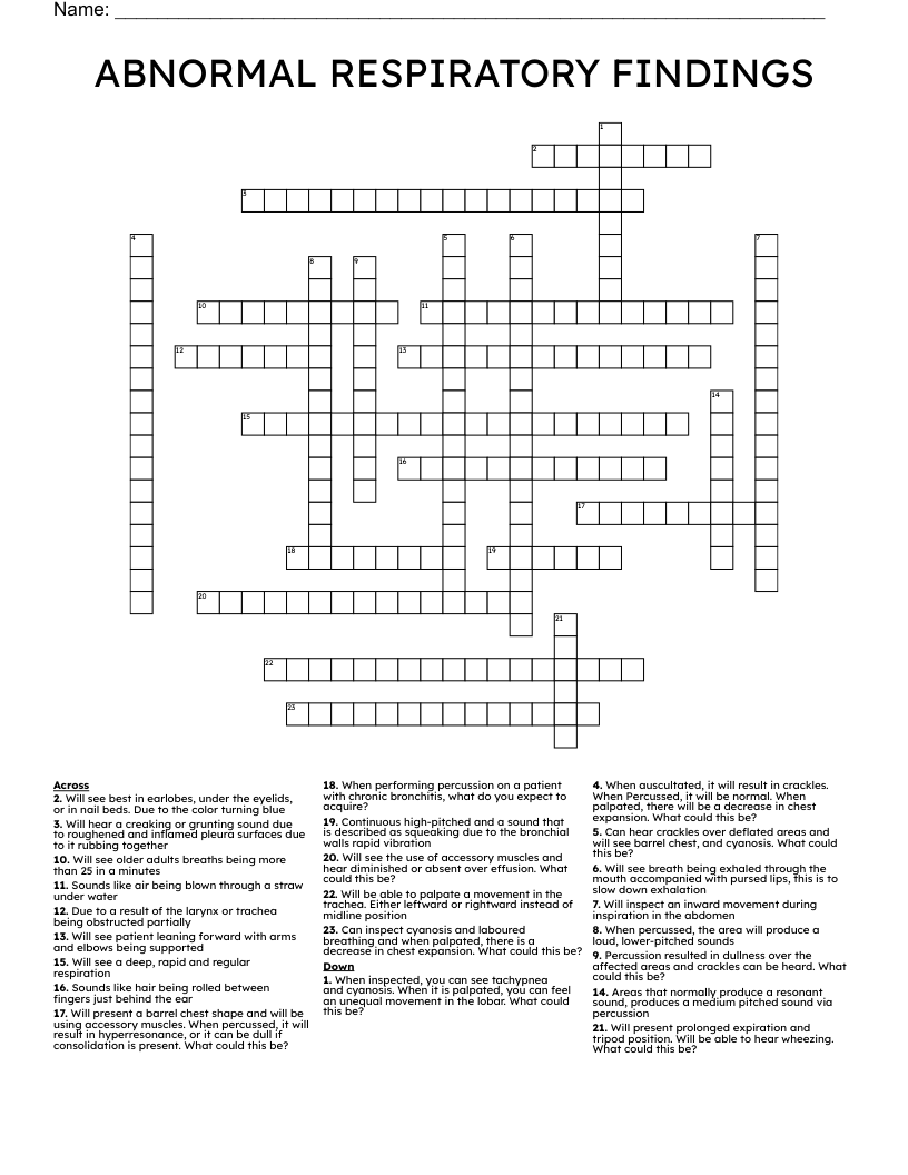 ABNORMAL RESPIRATORY FINDINGS Crossword