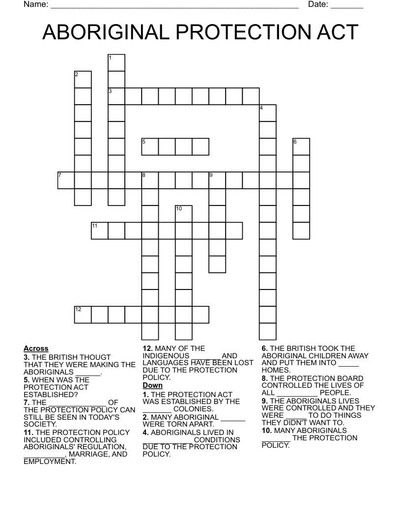 ABORIGINAL PROTECTION ACT Crossword