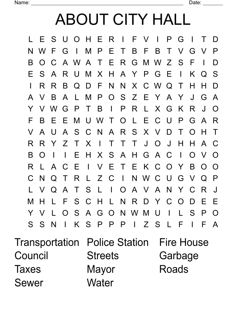 ABOUT CITY HALL Word Search