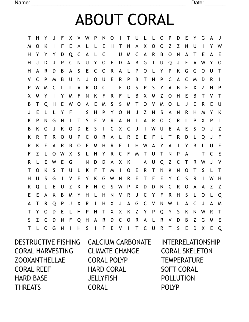 ABOUT CORAL Word Search