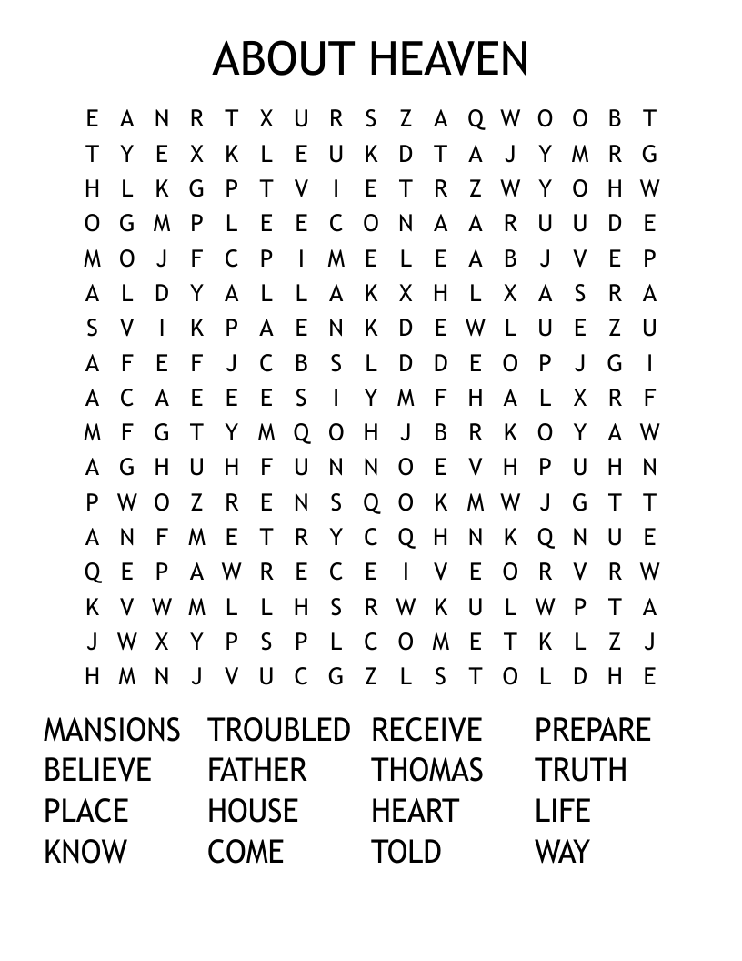 ABOUT HEAVEN Word Search