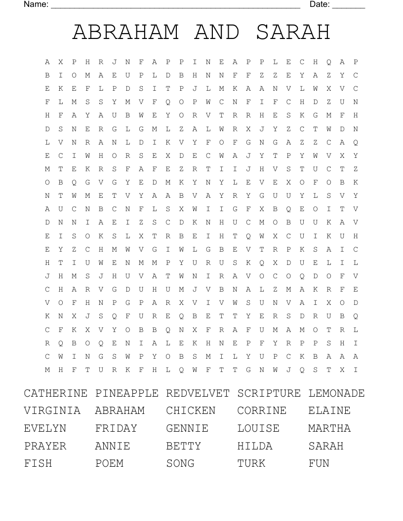 ABRAHAM AND SARAH Word Search