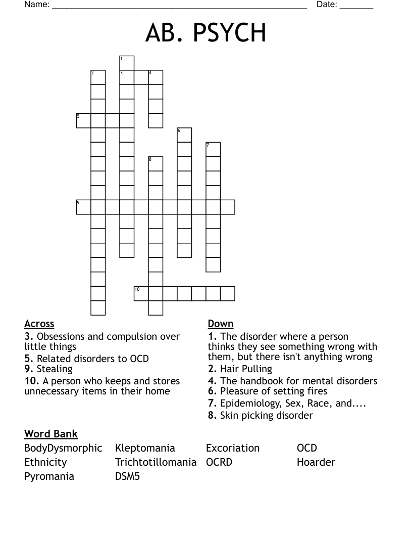 AB. PSYCH Crossword