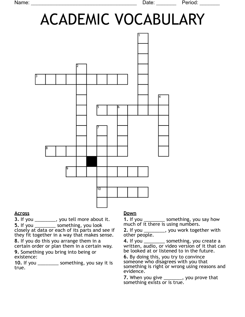 ACADEMIC VOCABULARY Crossword