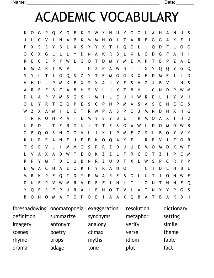 ACADEMIC VOCABULARY Word Search