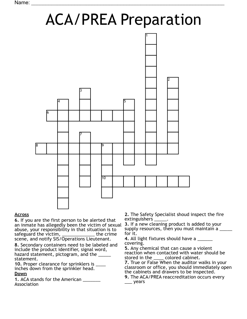 ACA/PREA Preparation  Crossword