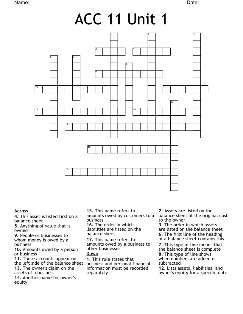 ACC 11 Unit 1 Crossword